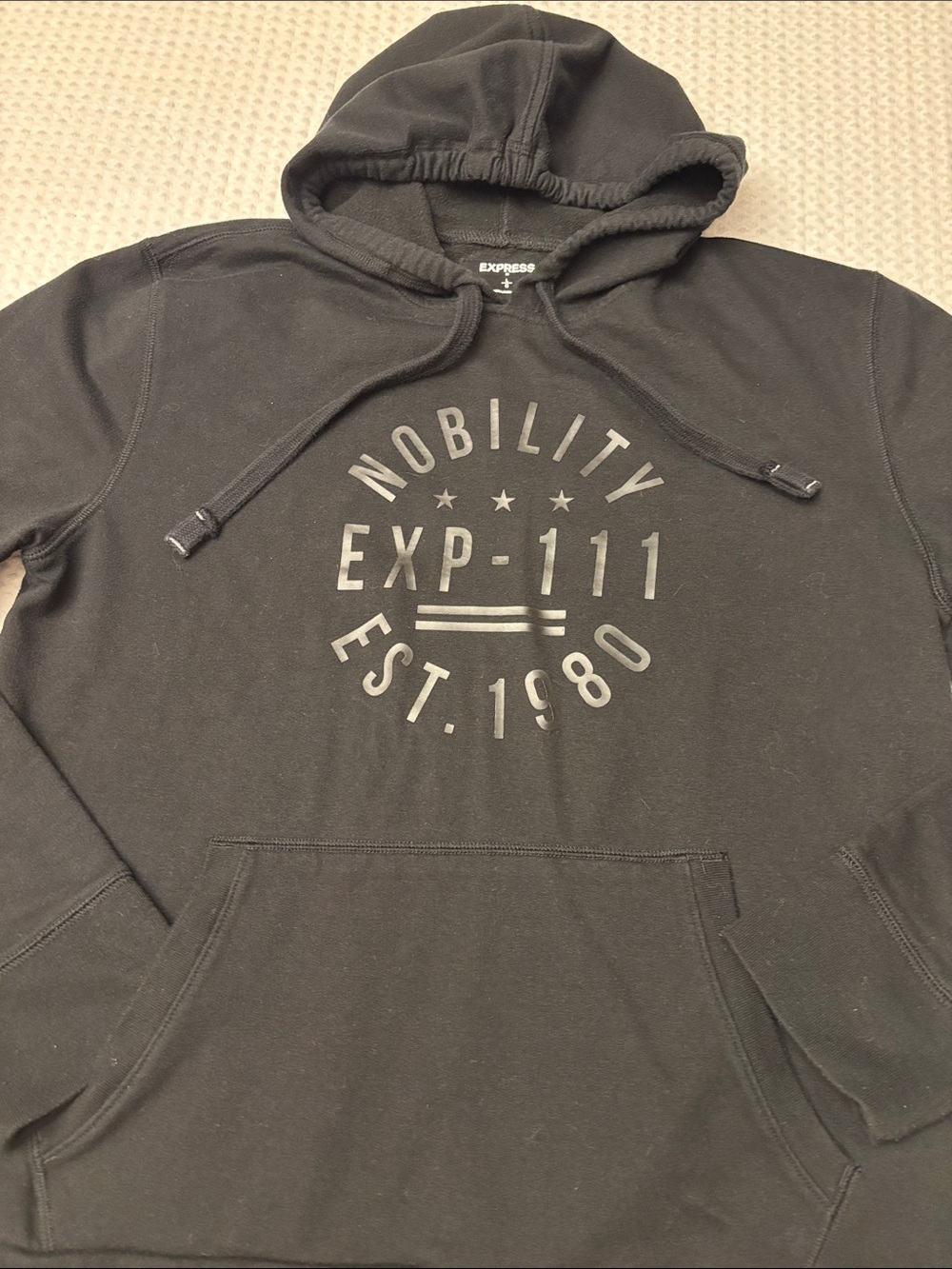 Express Men’s LARGE Dark Black Graphic Pullover Hoodie Nobility EXP-111